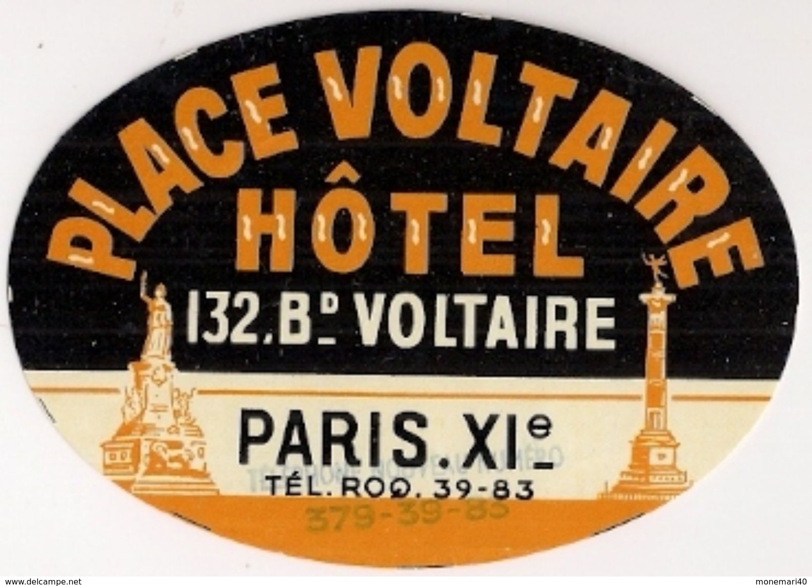 HOTEL DE LA PLACE VOLTAIRE - PARIS XIe (Ancienne étiquette Gommée) - Hotel Labels