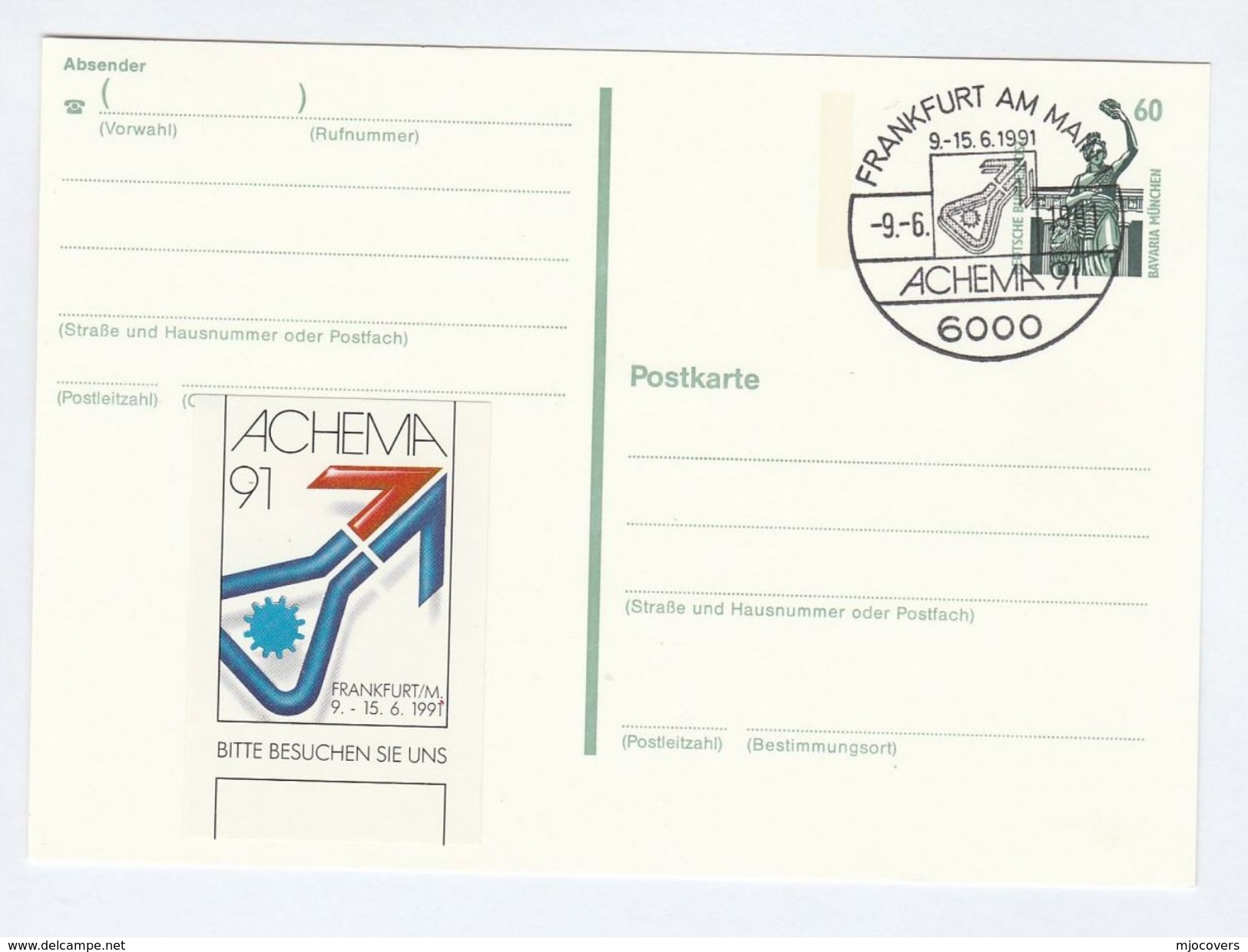 1991 GERMANY  ACHEMA EXHIBITION LABEL On EVENT Cover  Frankfurt Postal Stationery Card Science Stamps Chemistry - Chemistry