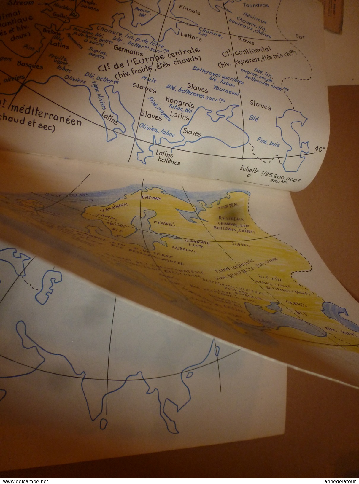 1957 Exercices de Cartographie- Terres et Mers du Globe--Les 5 parties du Globe--Grandes Puissances du Monde