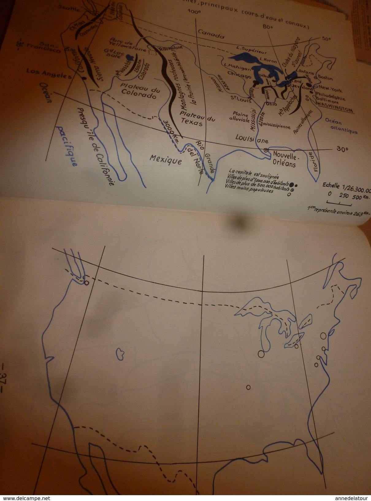 1957 Exercices de Cartographie- Terres et Mers du Globe--Les 5 parties du Globe--Grandes Puissances du Monde