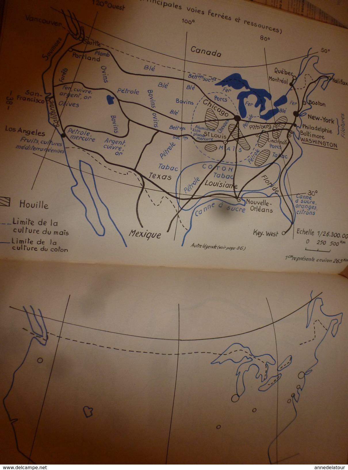 1957 Exercices de Cartographie- Terres et Mers du Globe--Les 5 parties du Globe--Grandes Puissances du Monde