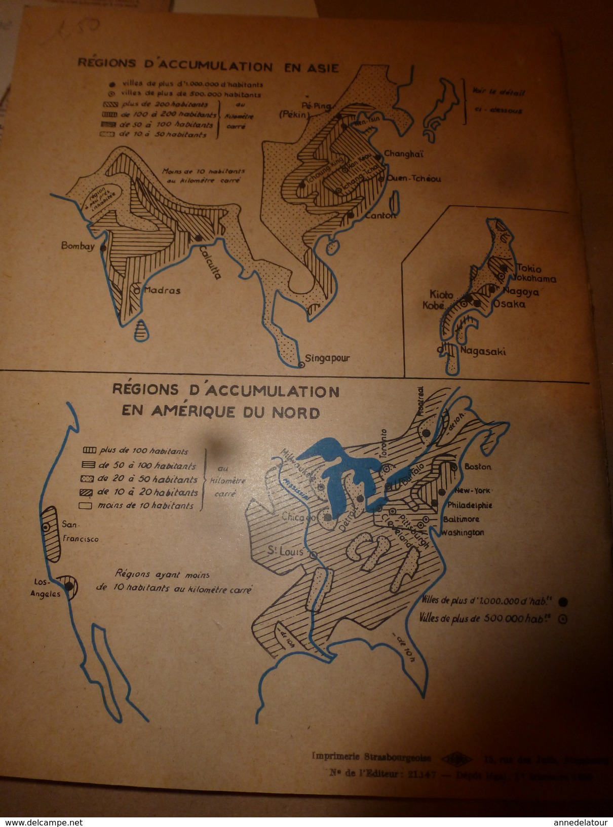 1957 Exercices de Cartographie- Terres et Mers du Globe--Les 5 parties du Globe--Grandes Puissances du Monde