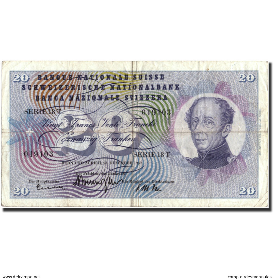 Billet, Suisse, 20 Franken, 1959, 1959-12-23, KM:46g, TB - Suiza