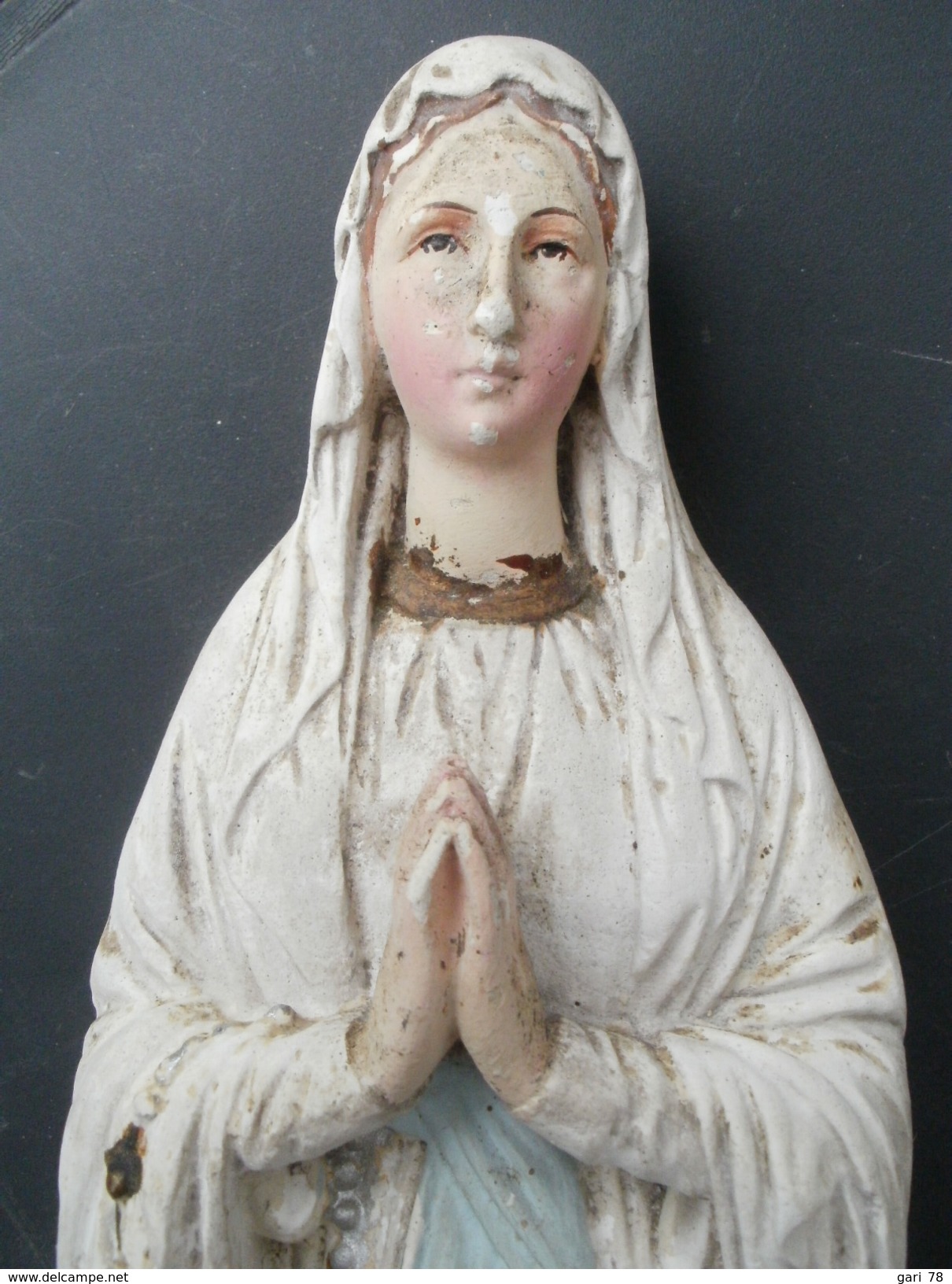 Statue Vierge MARIE En Plâtre Estampillée CORNEILLE TOULOUSE 19e Siècle H. 35 Cm - Other & Unclassified