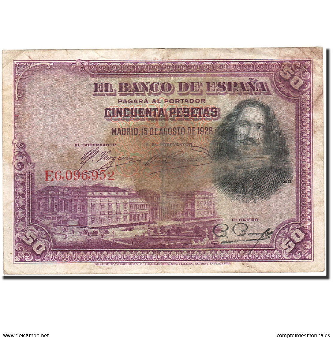 Billet, Espagne, 50 Pesetas, 1928, 1928-08-15, KM:75b, B+ - 50 Peseten