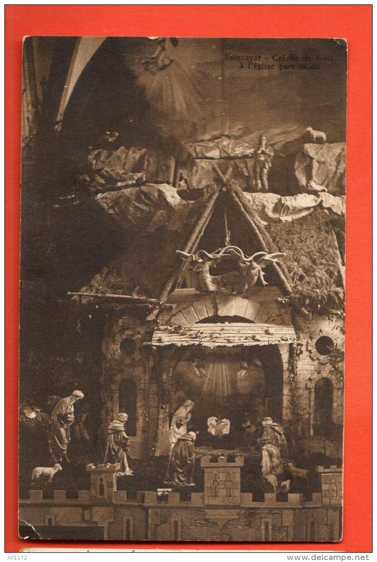 NEE-25  Estavayer, Crèche De Noël. Cachet 1909 Pour Montbovon - Estavayer