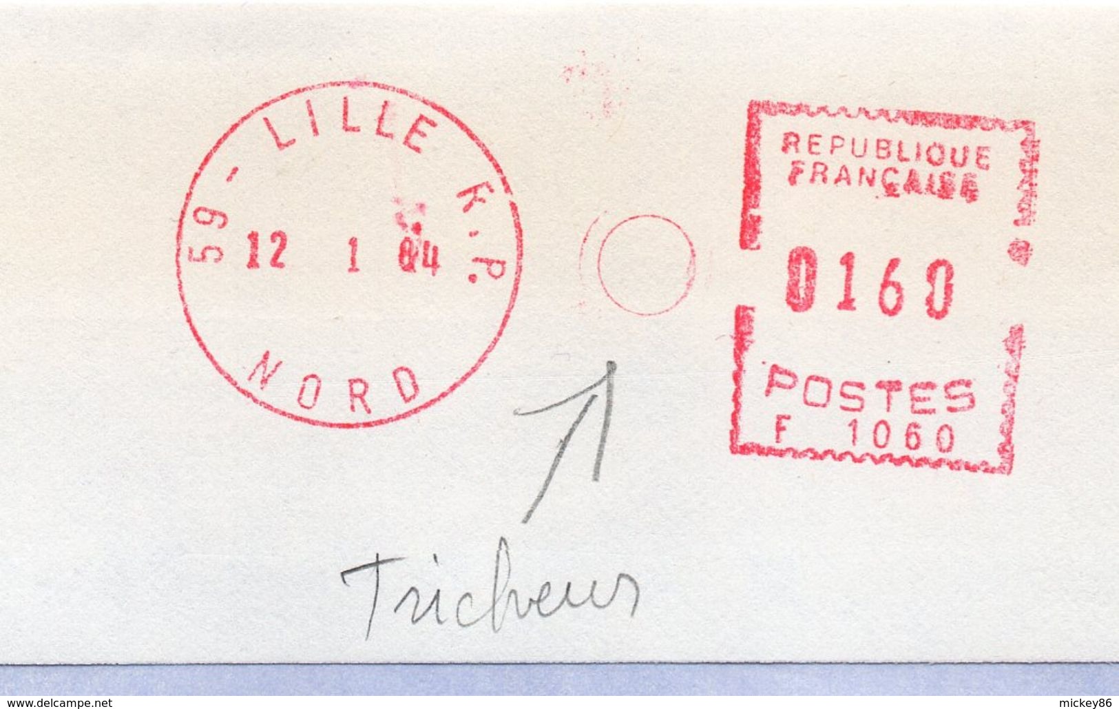 1984--EMA  CORITEX--59024--LILLE Cedex--particularité  Cercle Entre Date Et Affranchissement (tricheur)....pas Courante - EMA (Empreintes Machines à Affranchir)