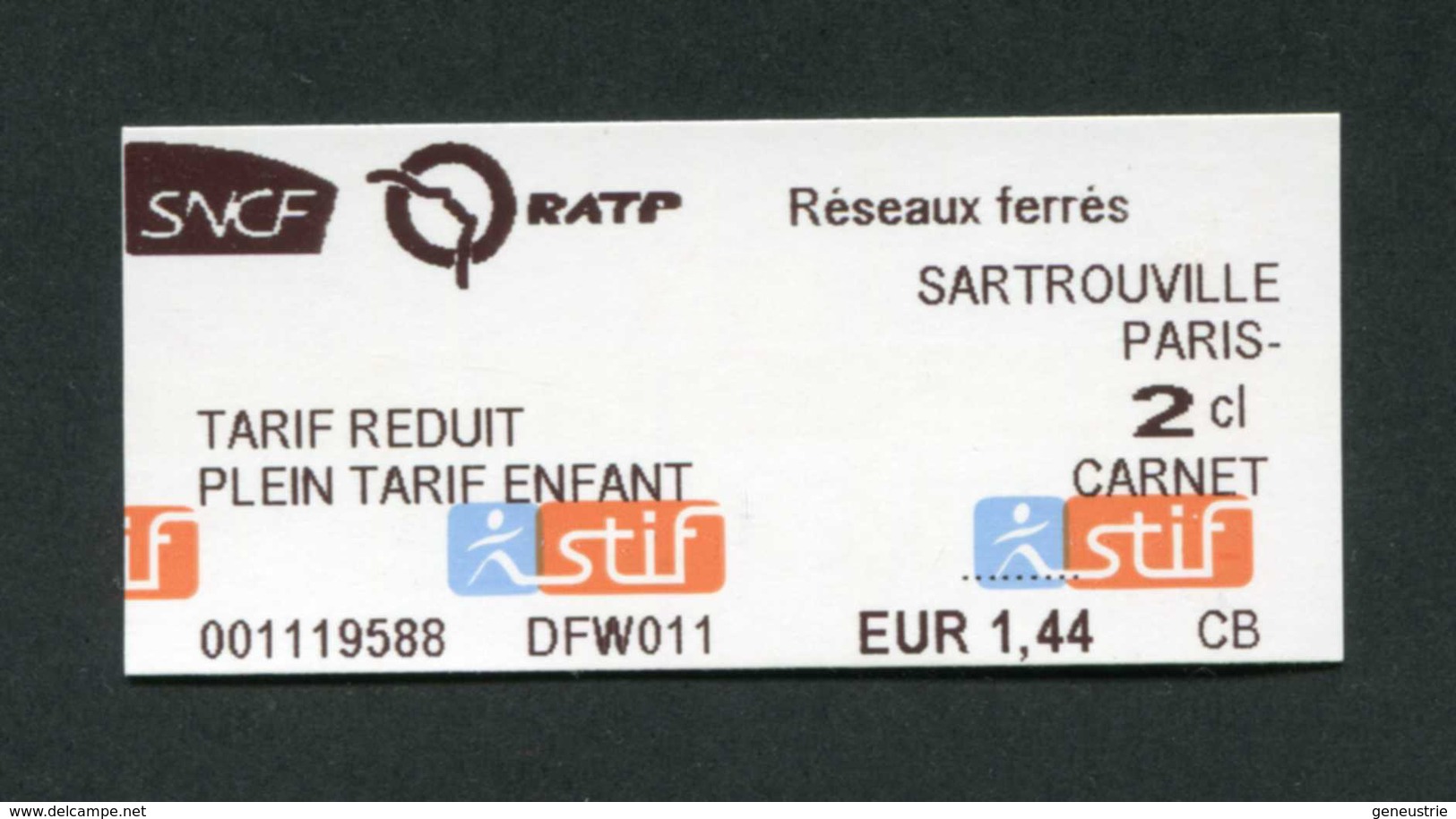 Ticket De Train / Métro - SNCF (Banlieue Parisienne / Tarif Réduit - Plein Tarif Enfant) Paris Train - Europe