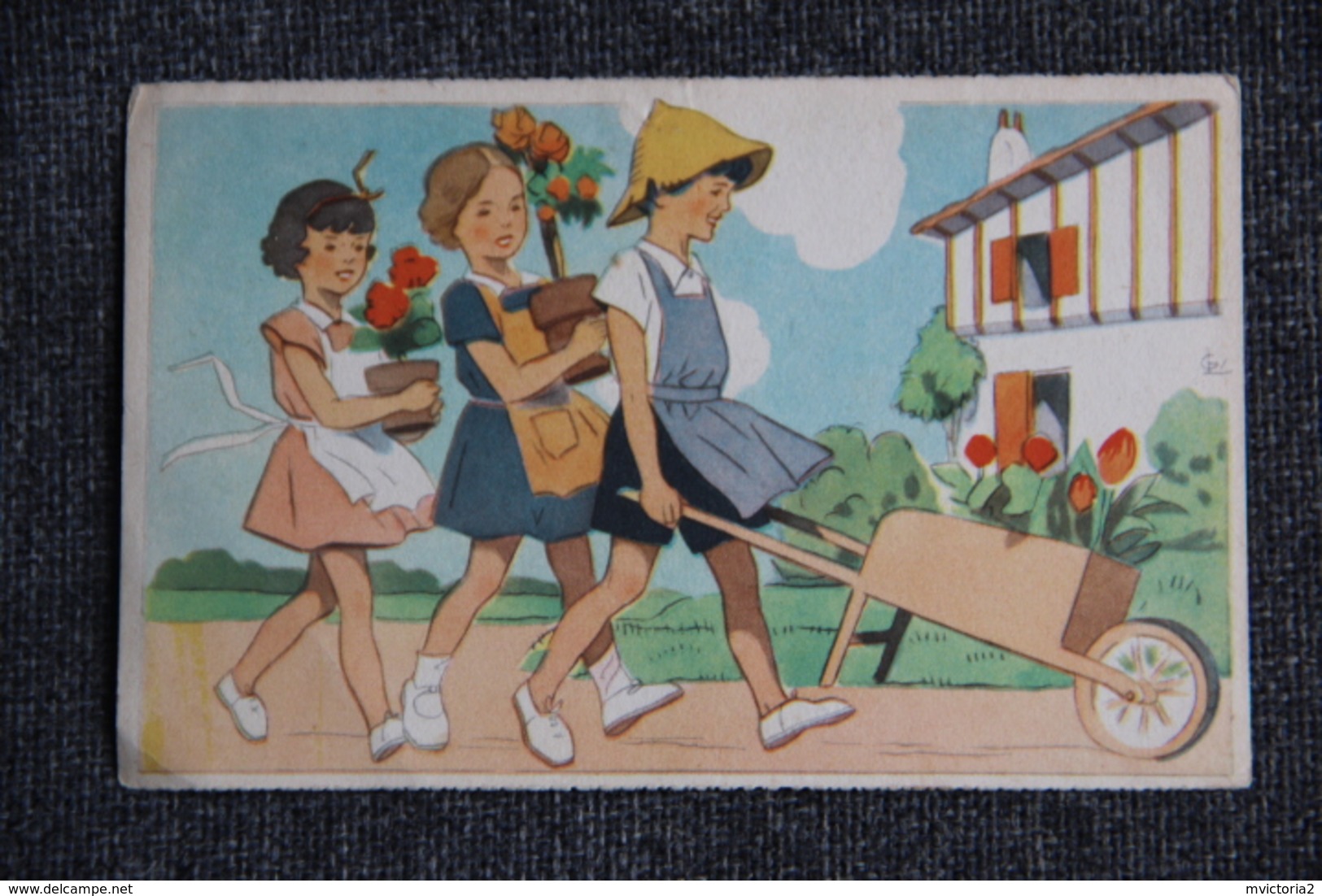Enfants Jardiniers - Cpa Publicitaire Exposition Universelle De PARIS 1937 - Contemporain (à Partir De 1950)
