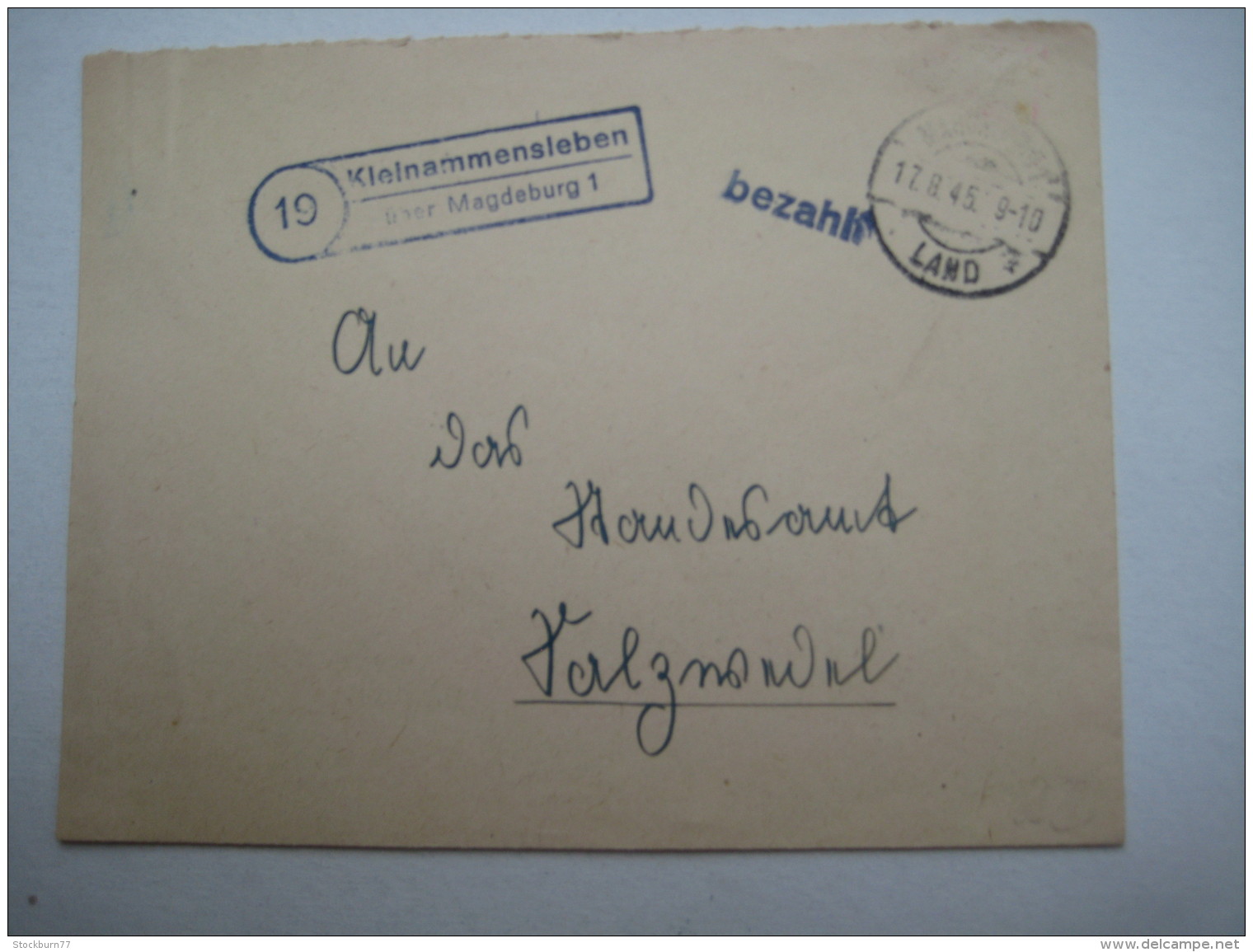 1945 , KLEINAMMENSLEBEN über Magdeburg , Klarer Stempel Auf Brief , Stempel : Bezahlt, Min. Verkürzt - Sonstige & Ohne Zuordnung