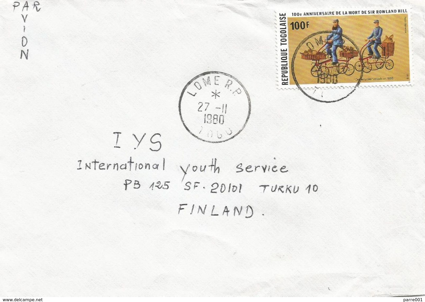 Togo 1980 Lome Post Delivery Bicycle Cycling Rowland Hill Cover - Togo (1960-...)