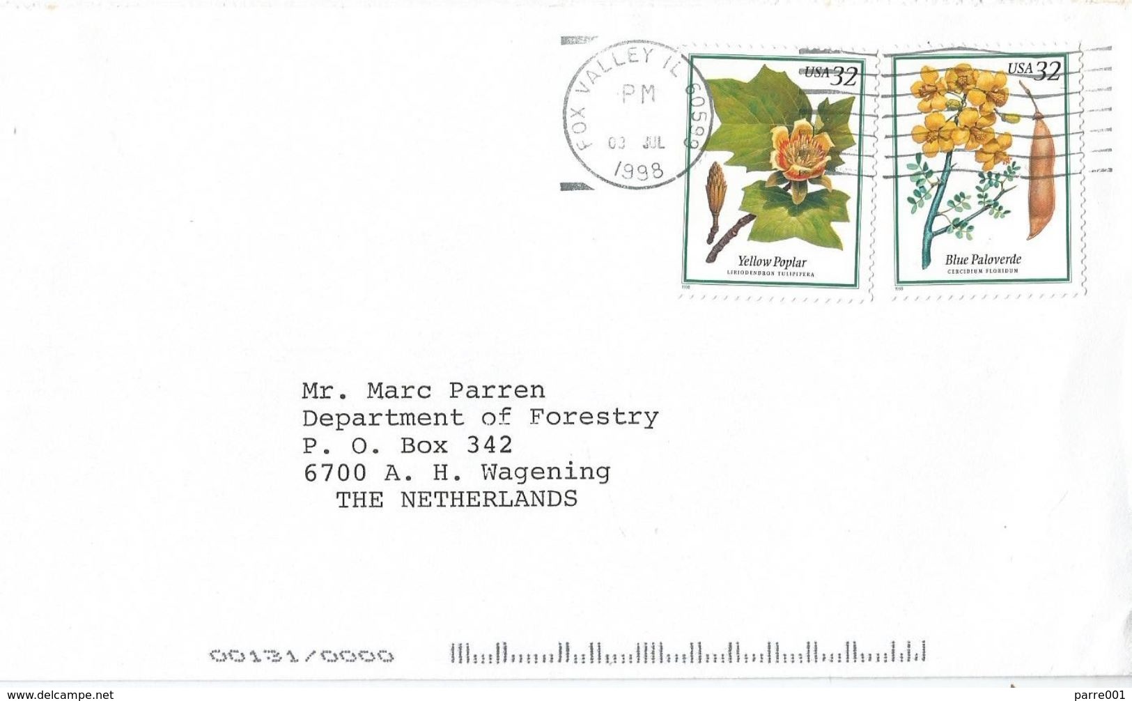 USA 1998 Fox Valley Poplar Paloverde Tree Cover - Brieven En Documenten