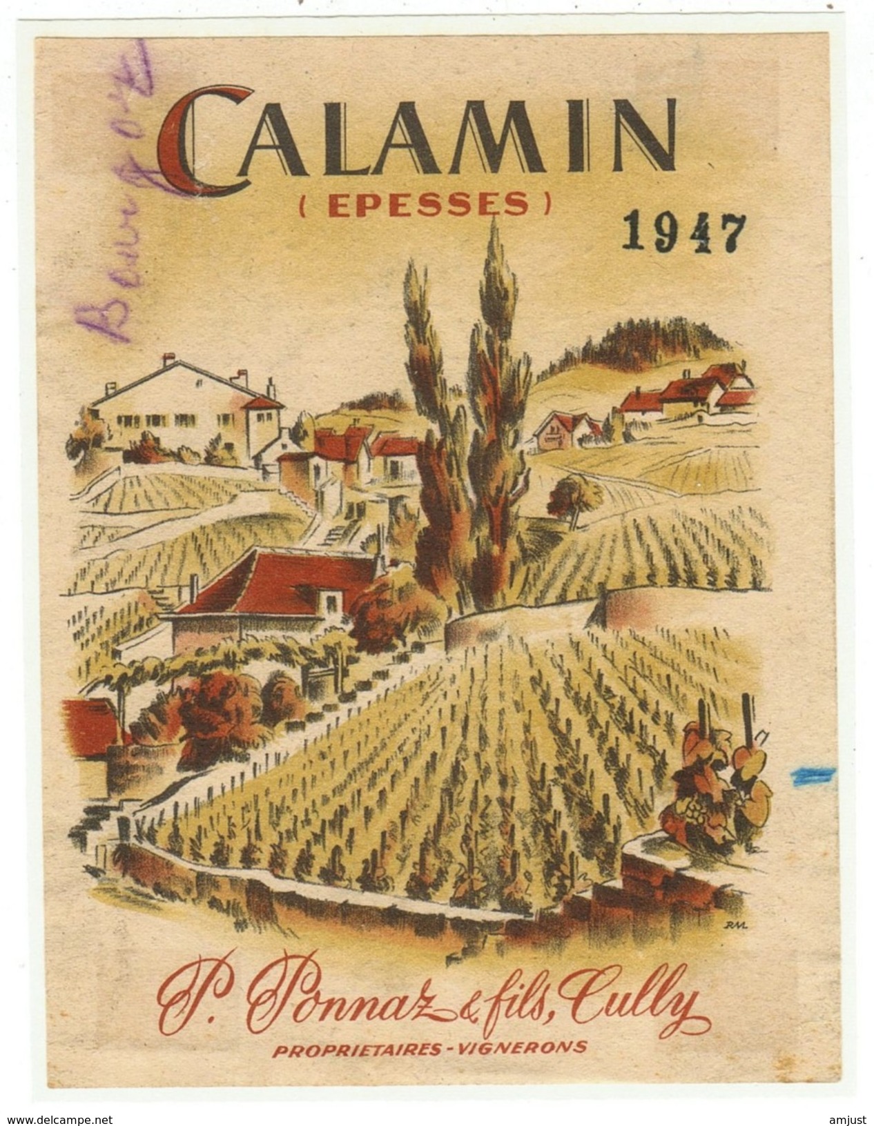 Rare // Calamin, Epesses 1947, P.Ponnaz & Fils Cully, Vaud // Suisse - Autres & Non Classés