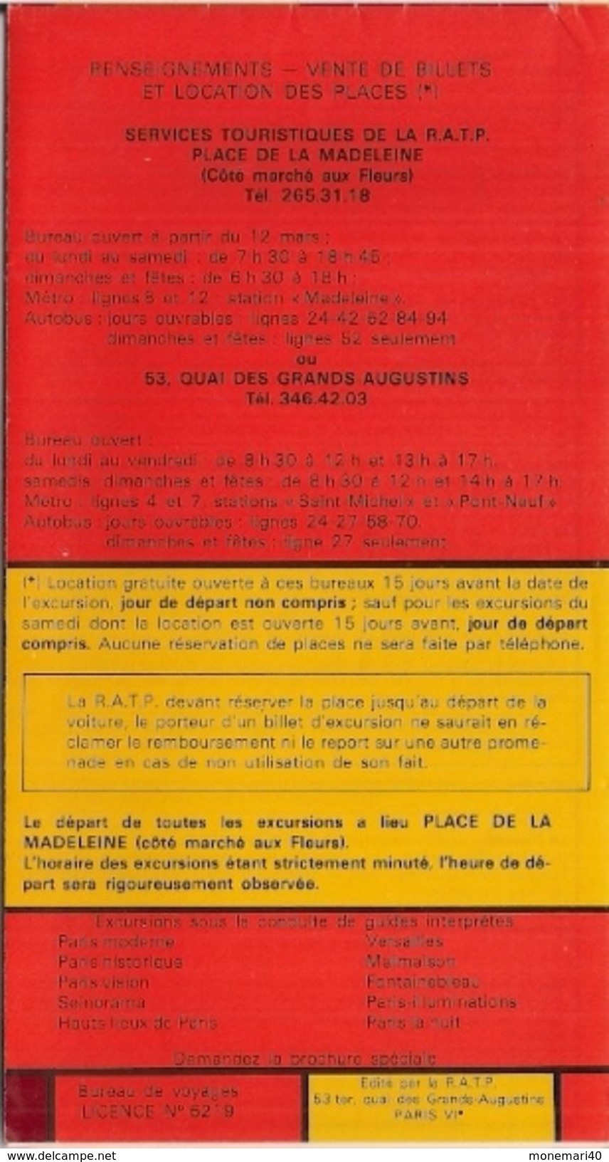 RATP (Paris) - EXCURSIONS (plus De 110 Circuits) - 1977. - Publicités