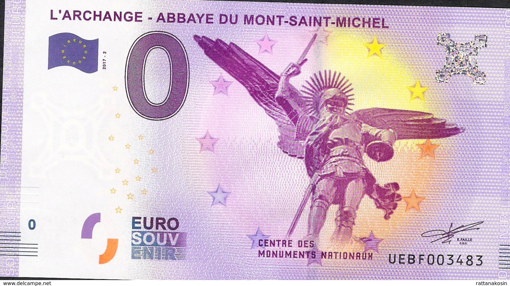 FRANCE EUROSOUVENIR NLP ZERO EURO MT ST MICHEL ARCHANGE  2017  UNC. - Autres & Non Classés