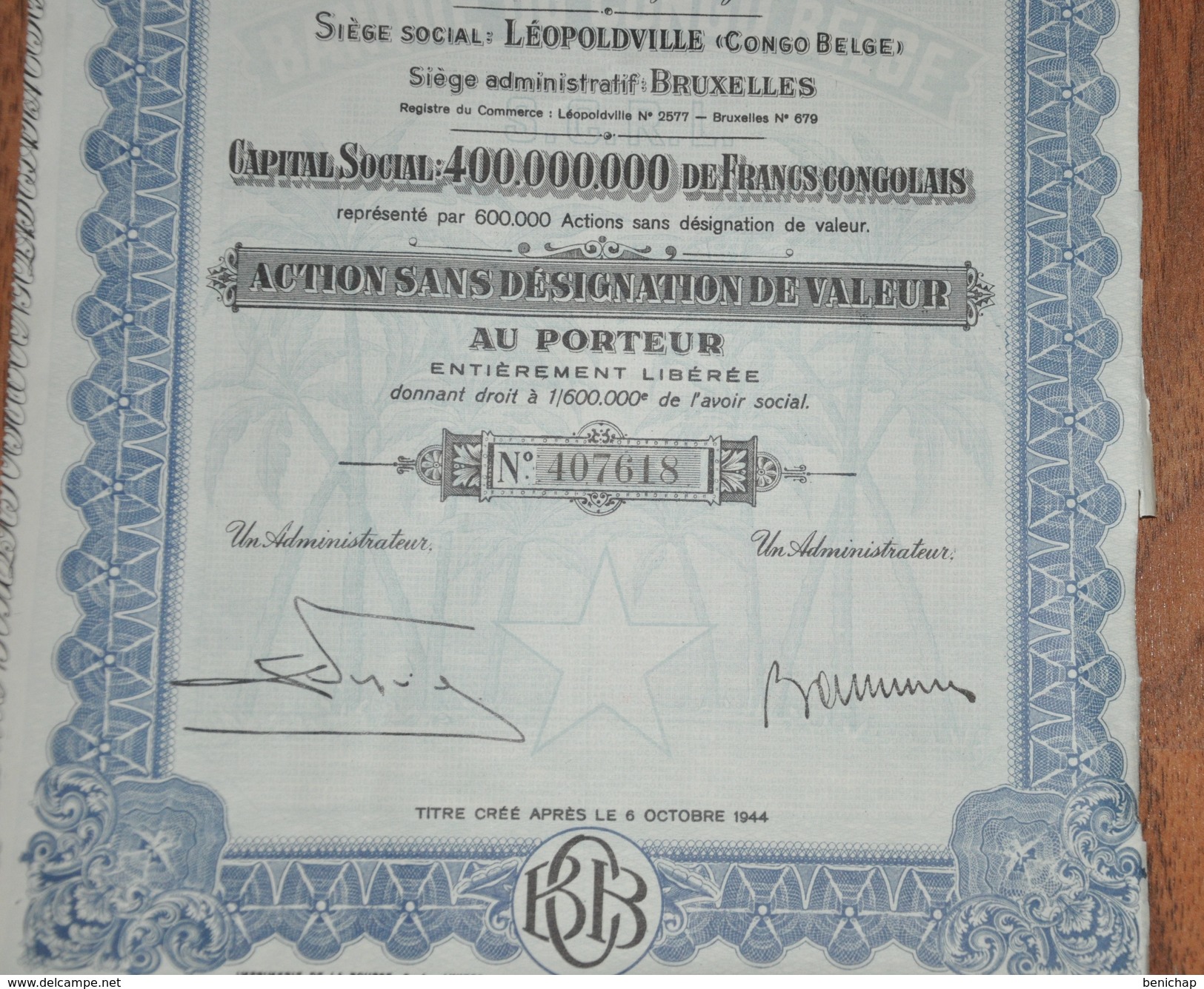 Banque Du Congo Belge - Général De Banque - Léopoldville - 1952 - Banque & Assurance
