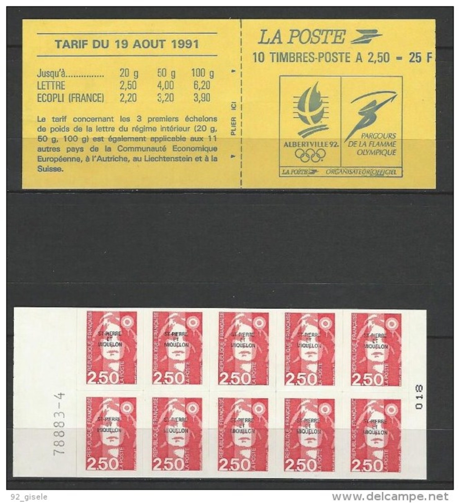 SPM Carnet YT C557 " Marianne 10 TP 2F50 Rouge Adhésifs " 1992 Neuf** - Carnets