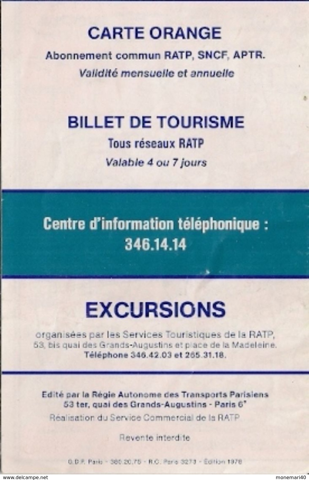 RATP (PARIS) - PLANS MÉTRO RER AUTOBUS - 1978. - Europe