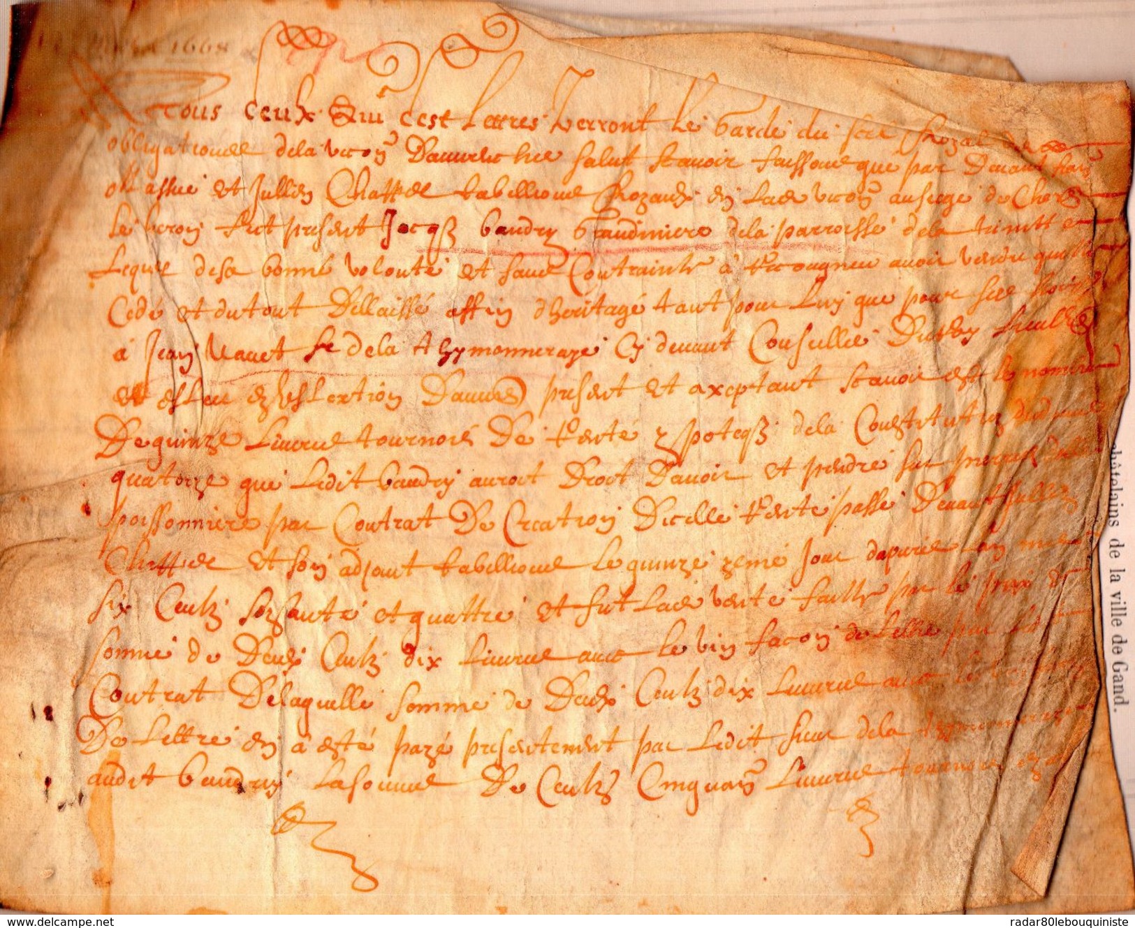 JEAN NAVET,conseiller Du Roy. & JACQUES BAUDRY GRANDINIERE.parchemin:3 Pages Manuscrites Signées.1668. - Documenti Storici