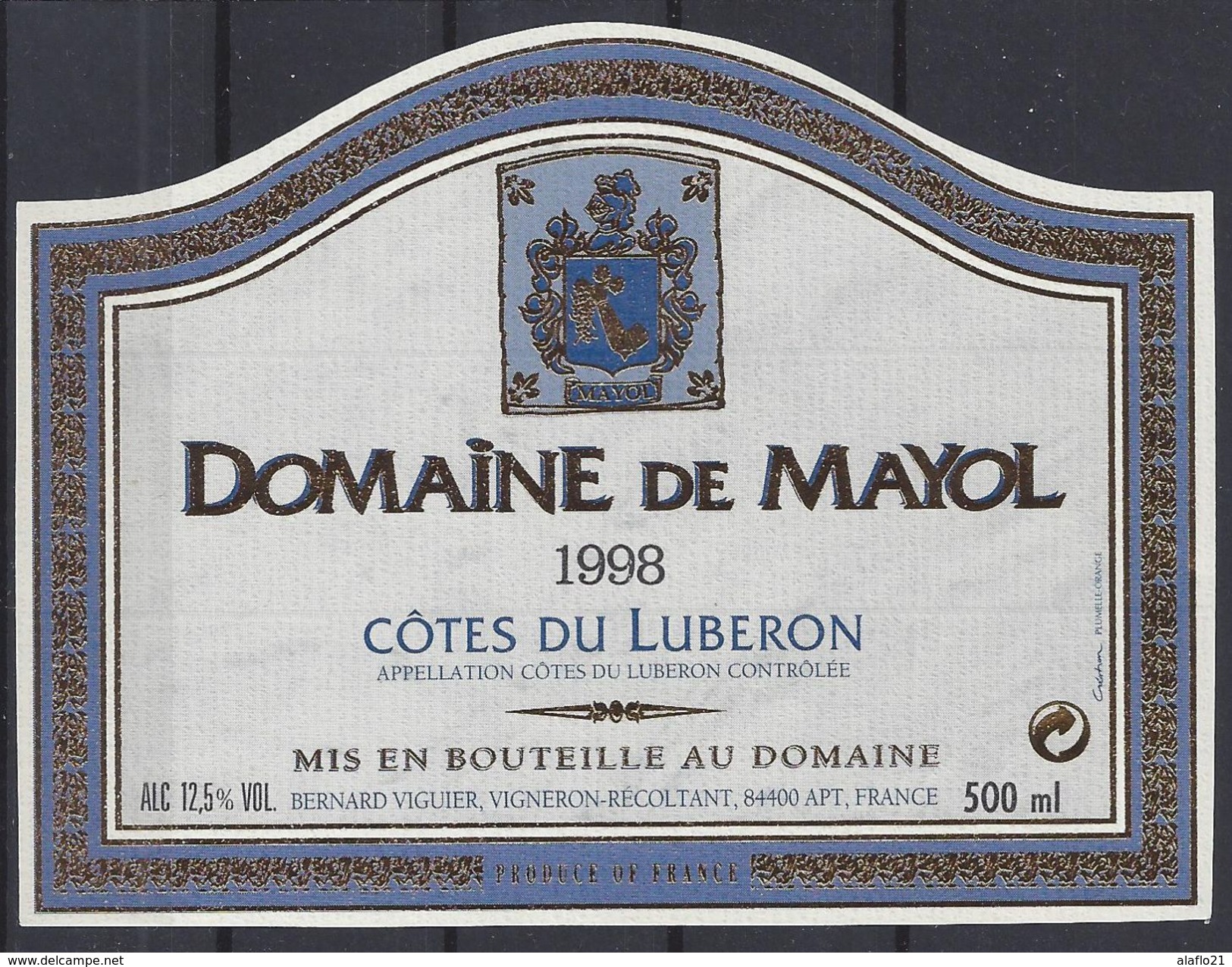 ETIQUETTE DOMAINE De MAYOL 1998 - CÔTE Du LUBERON 500 Ml - Bernard Viguier APT - Rotwein