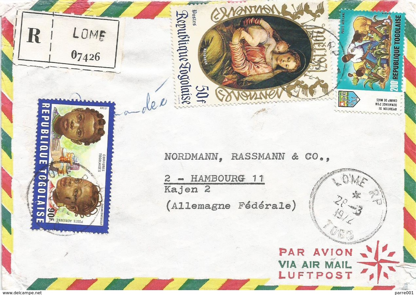 Togo 1972 Lome Hair Dress Coiffure Madonna Agriculture Registered Cover - Togo (1960-...)