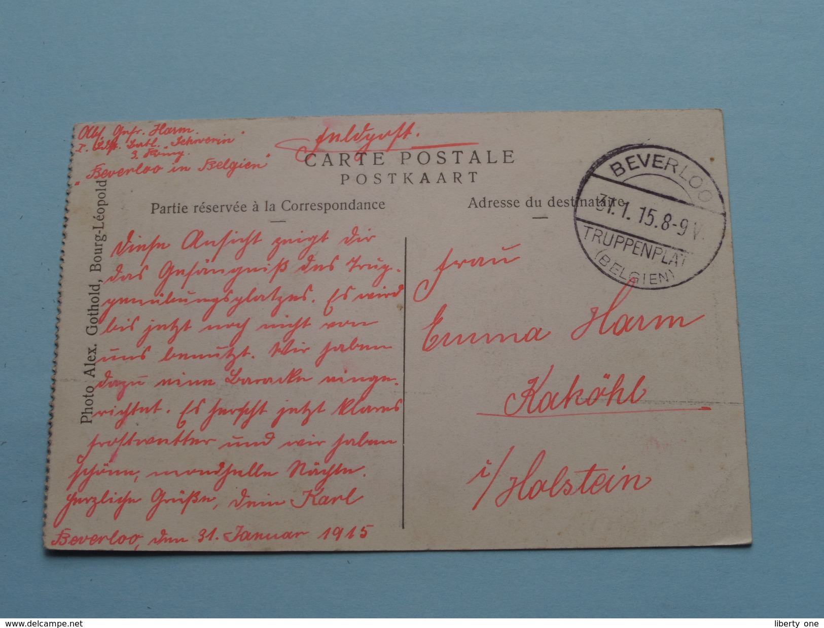 PRISON Militaire MALAKOFF ( Alex. Gothold ) Anno 1915 ( Zie Foto Voor Details ) !! - Leopoldsburg (Camp De Beverloo)