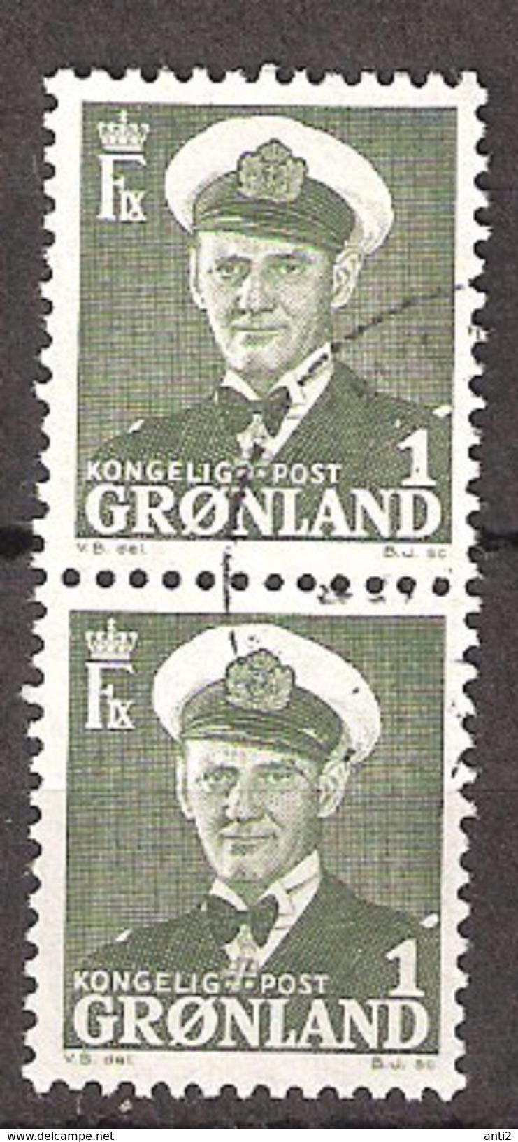 Greenland 1950 King Frederik IX, 1øre, Mi 28 Pair, Canclled(o) - Gebraucht