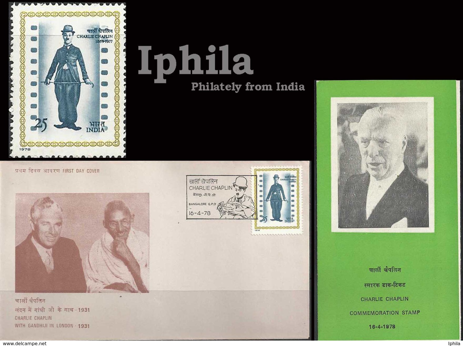 Charlie Chaplin FDC & Folder 1978  Film Movie Bollywood Kino Cinéma Indien Inde Hollywood US USA Cinema Gandhi - Film