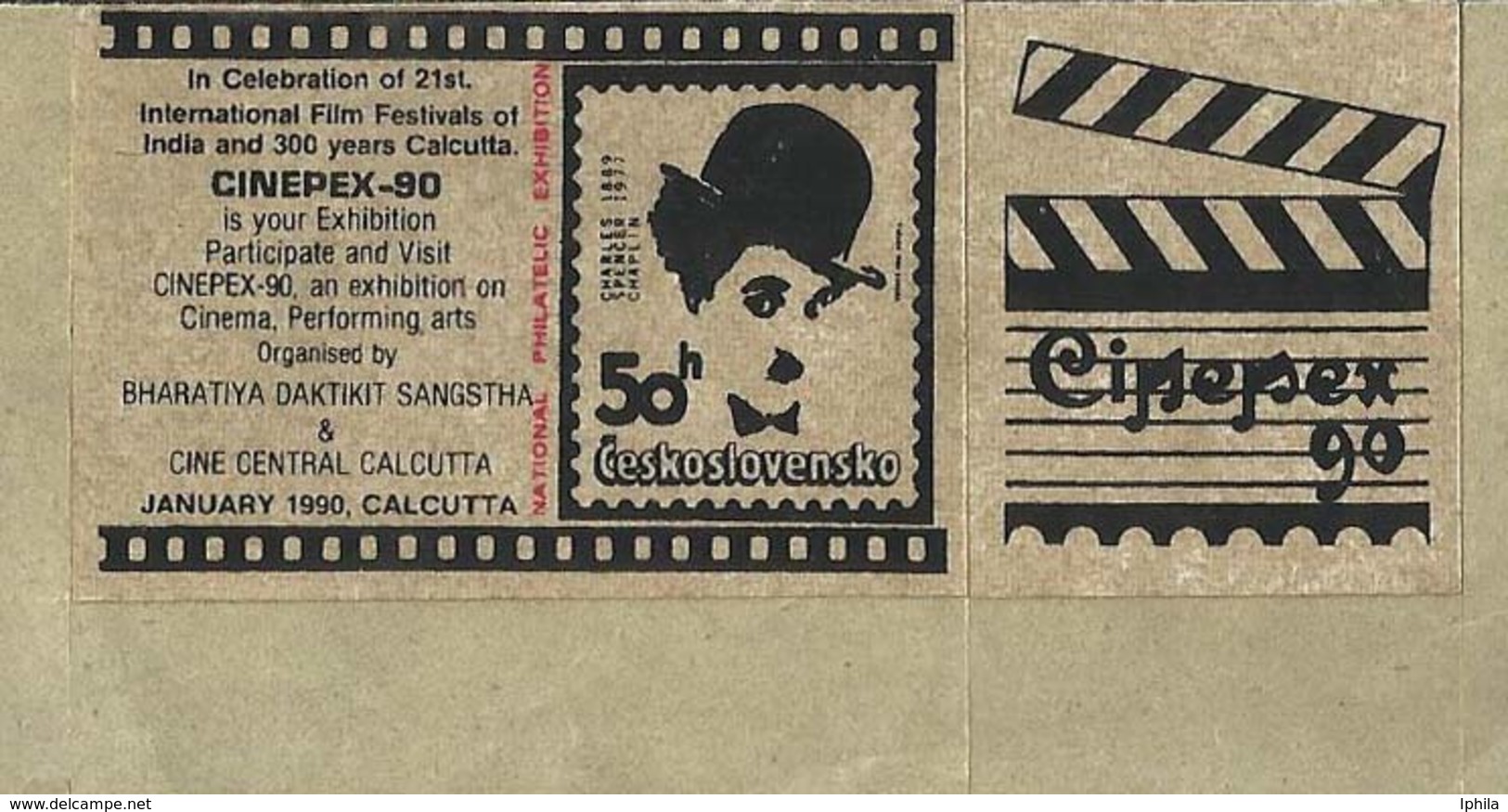 Charlie Chaplin Cinepex Gummed Sticker 1980  Film Movie Bollywood Kino Cinéma Indien Inde Hollywood US Cinema - Cinema