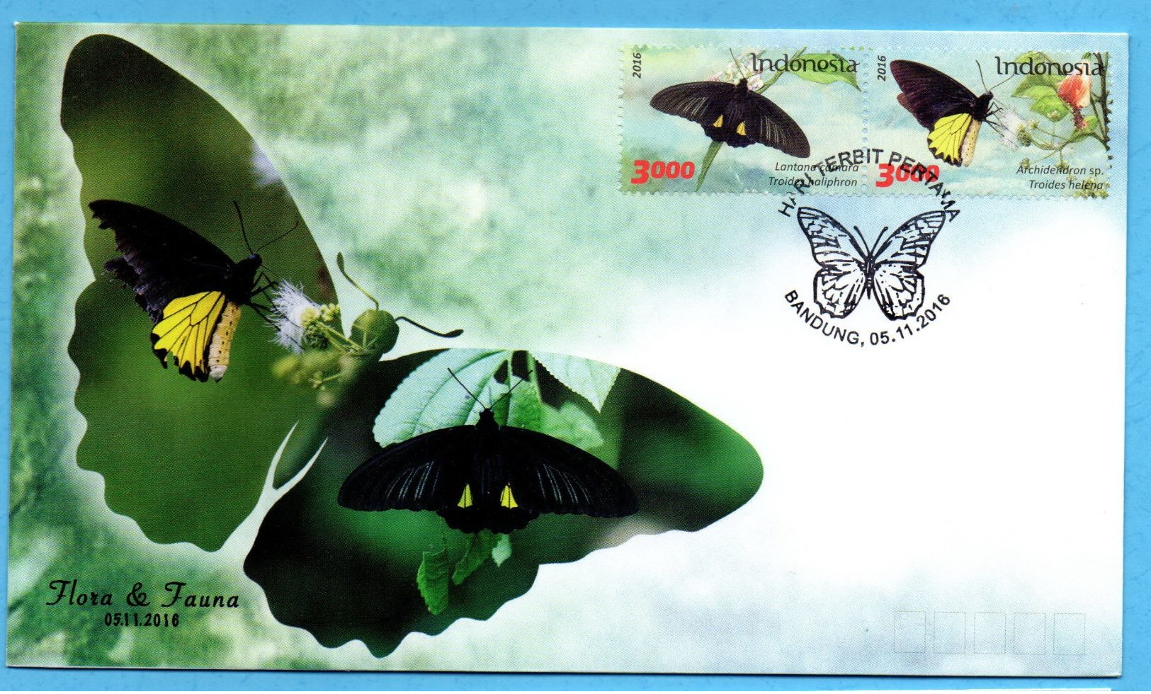 INDONESIA 2016 FLORA FAUNA BUTTERFLY FLOWERS SET 3 FDC STAMPS MNH - Indonésie