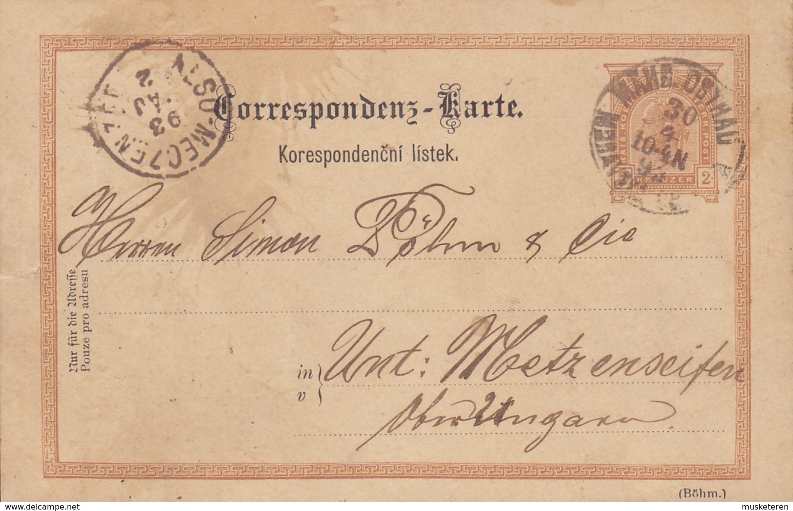 Czech Republic Vorläufer (Austria) Postal Stationery Ganzsache Entier MÄHR. OSTRAU 1893 METZENSEIFEN Ungarn (2 Scans) - Ansichtskarten