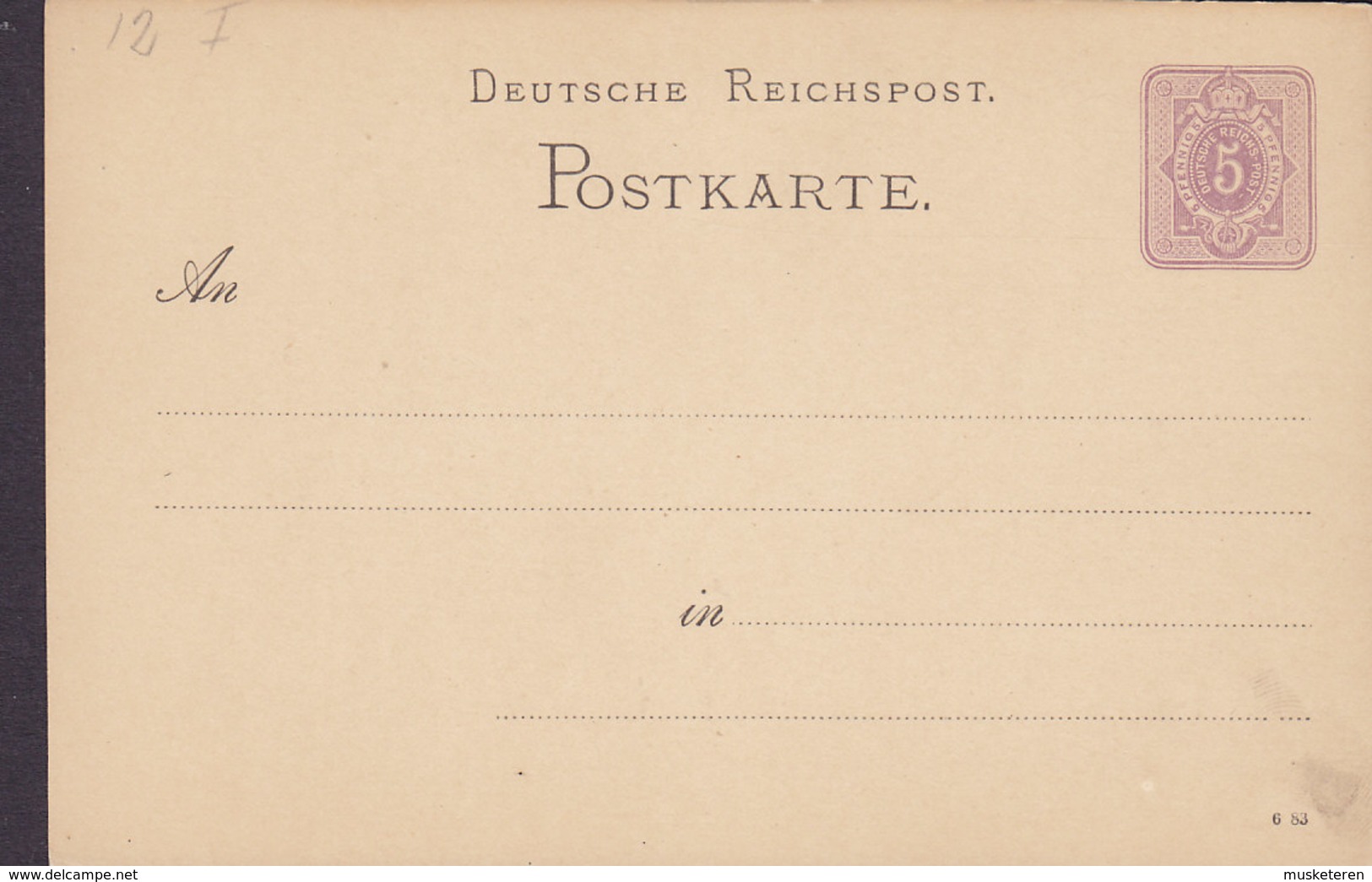 Germany Deutsche Reichspost Postal Stationery Ganzsache Entier 5 Pf. (6 83) P 12/01 Unused - Postkarten