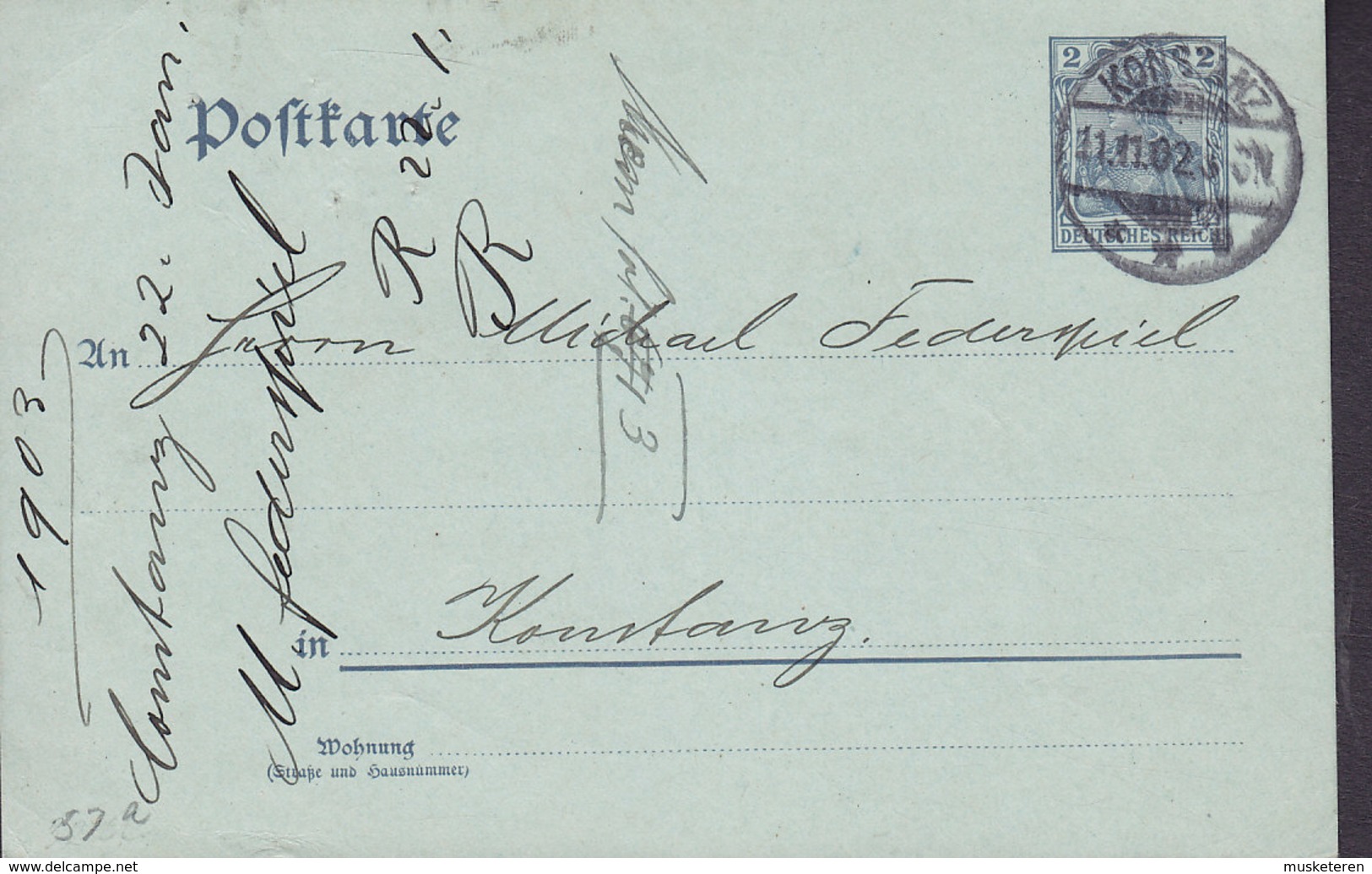 Deutsches Reich Postal Stationery Ganzsache Entier 2 Pf. Germania P 63 M. Wz. KONSTANZ 1902 Locally Sent (2 Scan - Briefkaarten