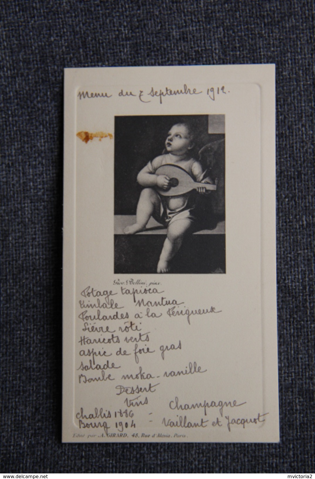 Menu Servi, Le 7 Septembre 1912 - Menükarten