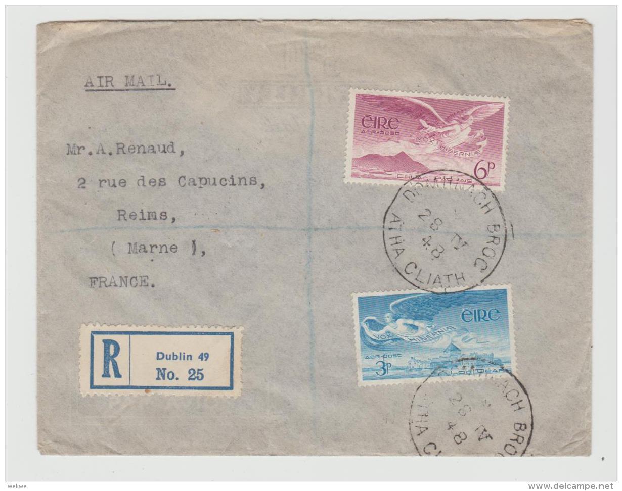 Irl034 / IRLAND -  Flugpost 1948 Nach Frankreich, Einschreiben - Covers & Documents