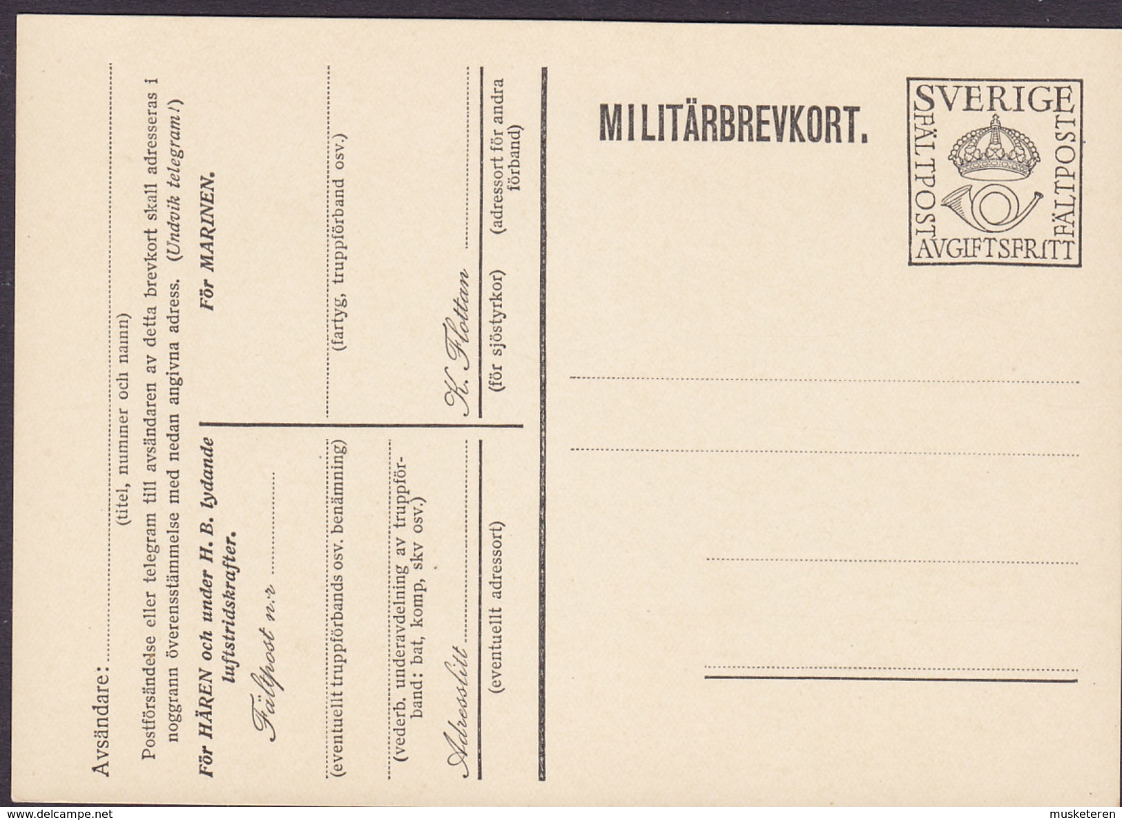 Sweden Postal Stationery Ganzsache Entier 1930 Militärbrevkort 'Avgiftsfritt' Large Crown Unused - Militaires