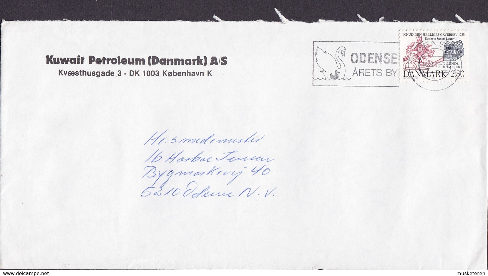 Denmark KUWAIT PETROLEUM (Danmark) Slogan Flamme 'Aarets By & Bird Vogel Oiseau' ODENSE 1985 Cover Brief Kanute The Holy - Briefe U. Dokumente