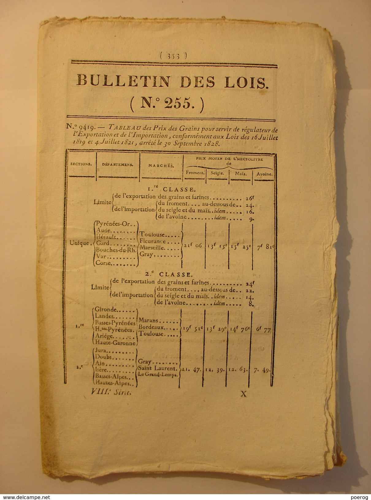 BULLETIN DES LOIS 1er OCTOBRE 1828  PORT DU MOULE PORT DU GRAND BOURG GUADELOUPE - SAINT DOMINGUE - BREVETS D'INVENTIONS - Gesetze & Erlasse