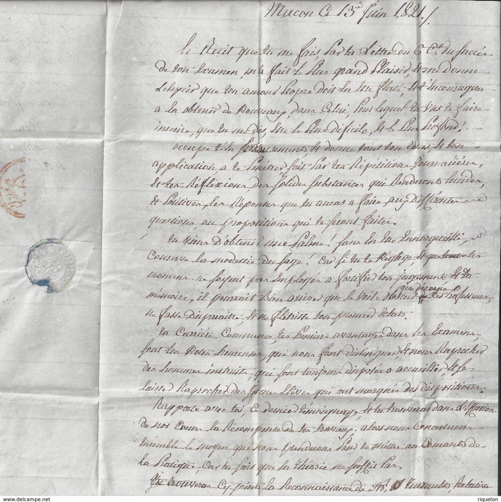 FR - Pli De Macon Du 13 Juin 1821  - Taxe 7 Décimes Avec Griffe Noir 70 MACON Pour Paris - B/TB - - 1801-1848: Précurseurs XIX