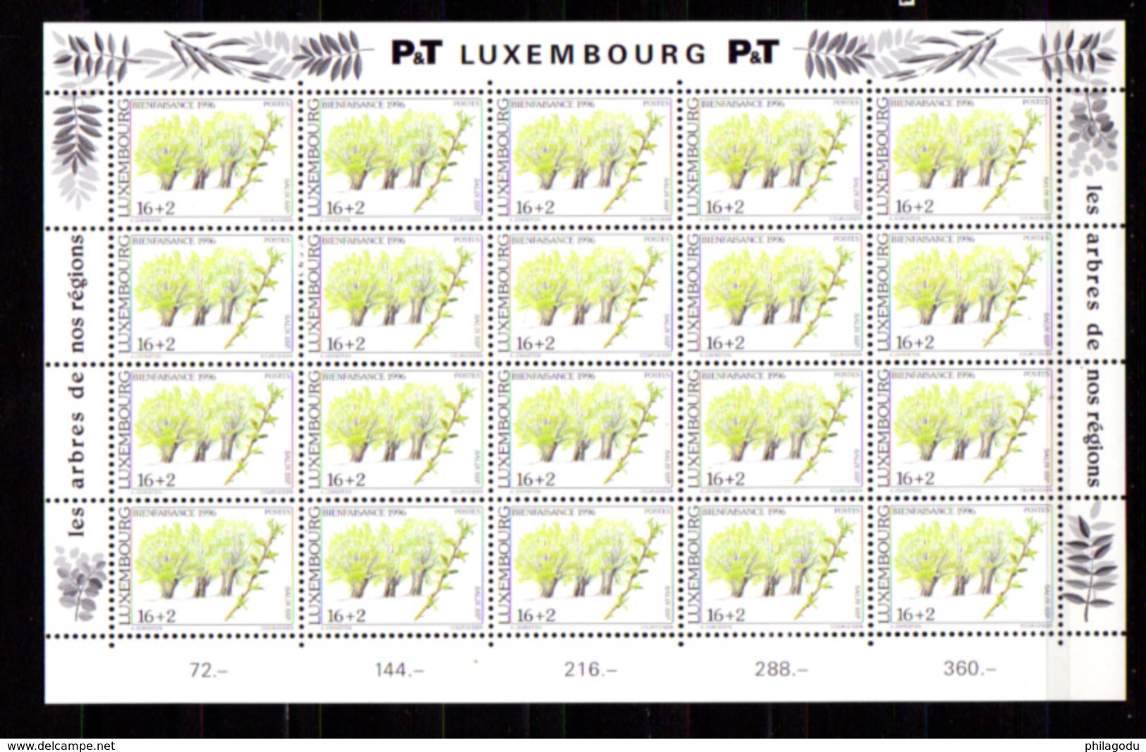 1996,  Bienfaisance, Les Arbres De Nos Régions, 1354 / 1357**en Feuille De 20,  Cote 180 &euro;, - Full Sheets