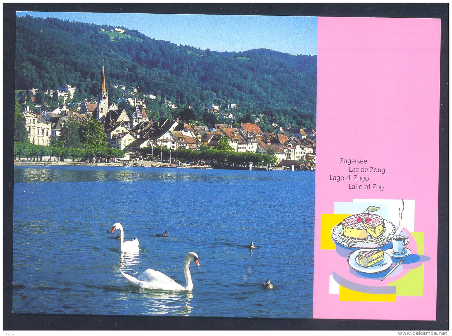 Switzerland 2004 Postal Stationery Card; Tourism Zugersse Lake Of Zug; Food Nutrition Breakfast Cake Swan Duck - Interi Postali