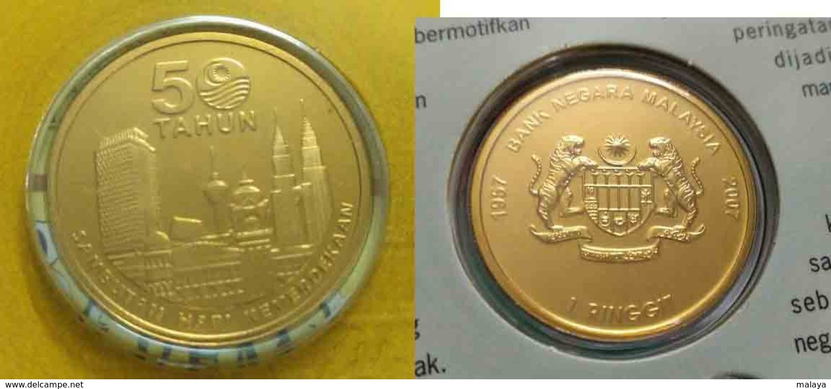 Malaysia 2007 1 Ringgit Indepedence 50th Years 2007 Commemorative Nordic Gold BU  Coin - Malaysia