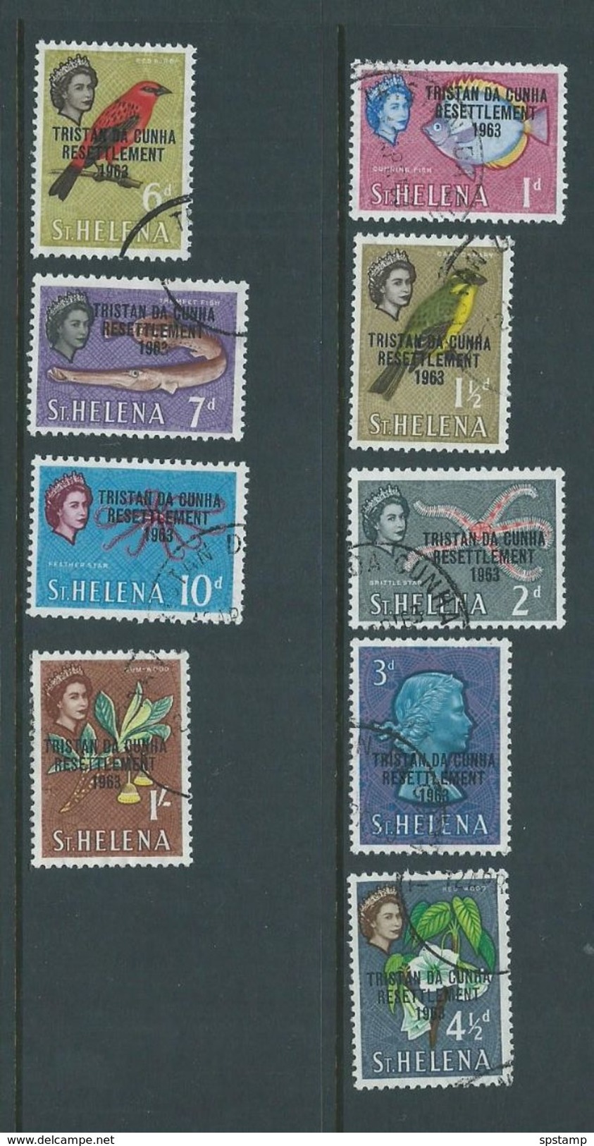 Tristan Da Cunha 1963 Resettlement Overprint On St Helena Definitives Short Set Of 9 To 1/- Gum Wood FU - Tristan Da Cunha