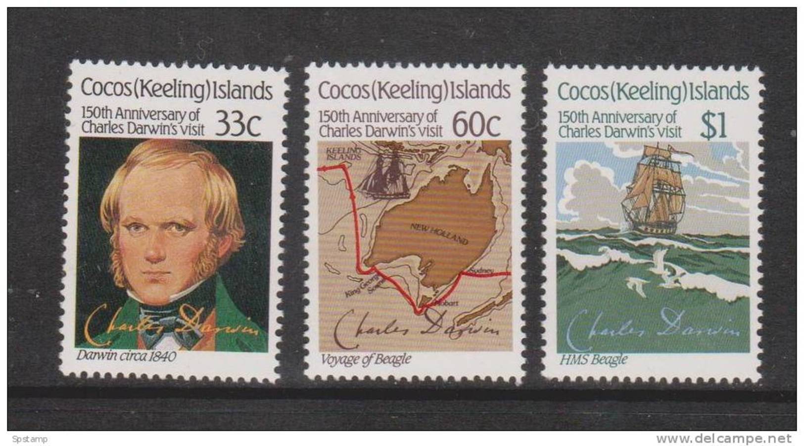 Cocos Keeling Island 1986 Darwin Visit Anniversary Set 3 MNH - Cocos (Keeling) Islands