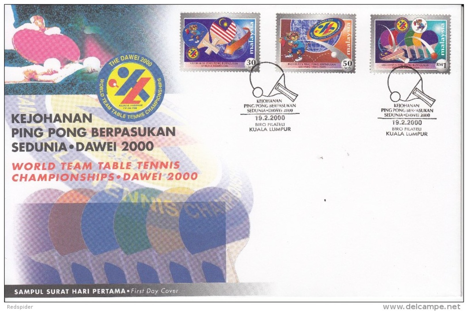 TABLE TENNIS-TISCHTENNIS-PING PONG-TENNIS DE TABLE-TENNIS TAVOLO, MALAYSIA, 2000, FDC / Special Postmark  !! - Tennis Tavolo