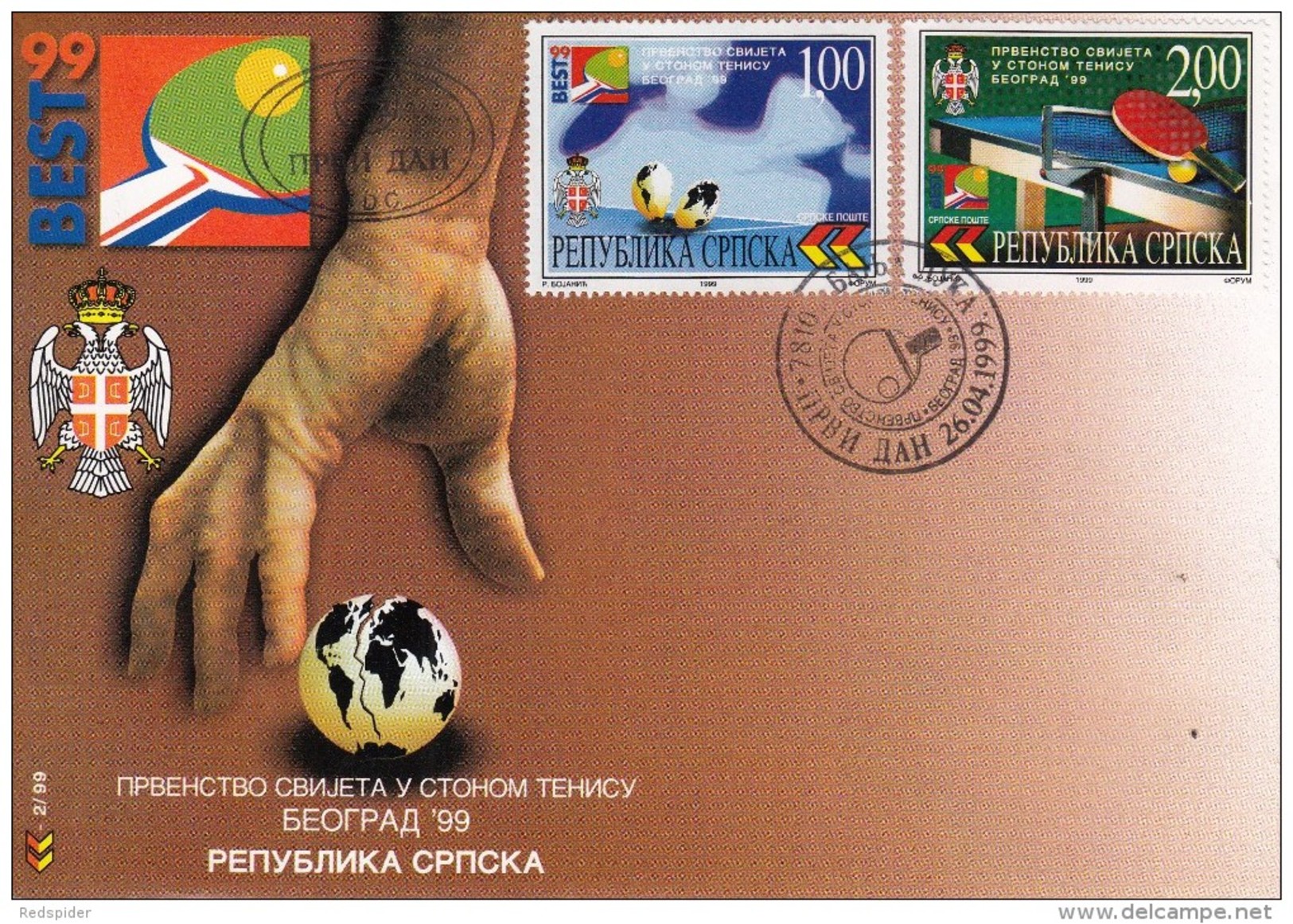 TABLE TENNIS-TISCHTENNIS-PING PONG-TENNIS DE TABLE-TENNIS TAVOLO, YUG, 1999, Special Postmark !! - Tennis Tavolo