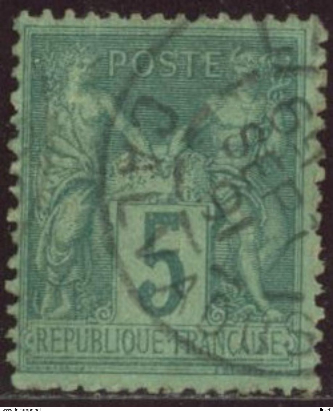 France 1876 Yv. N°75f - 5c Vert Sur Verdâtre Sage Type II - Oblitéré - 1876-1898 Sage (Tipo II)