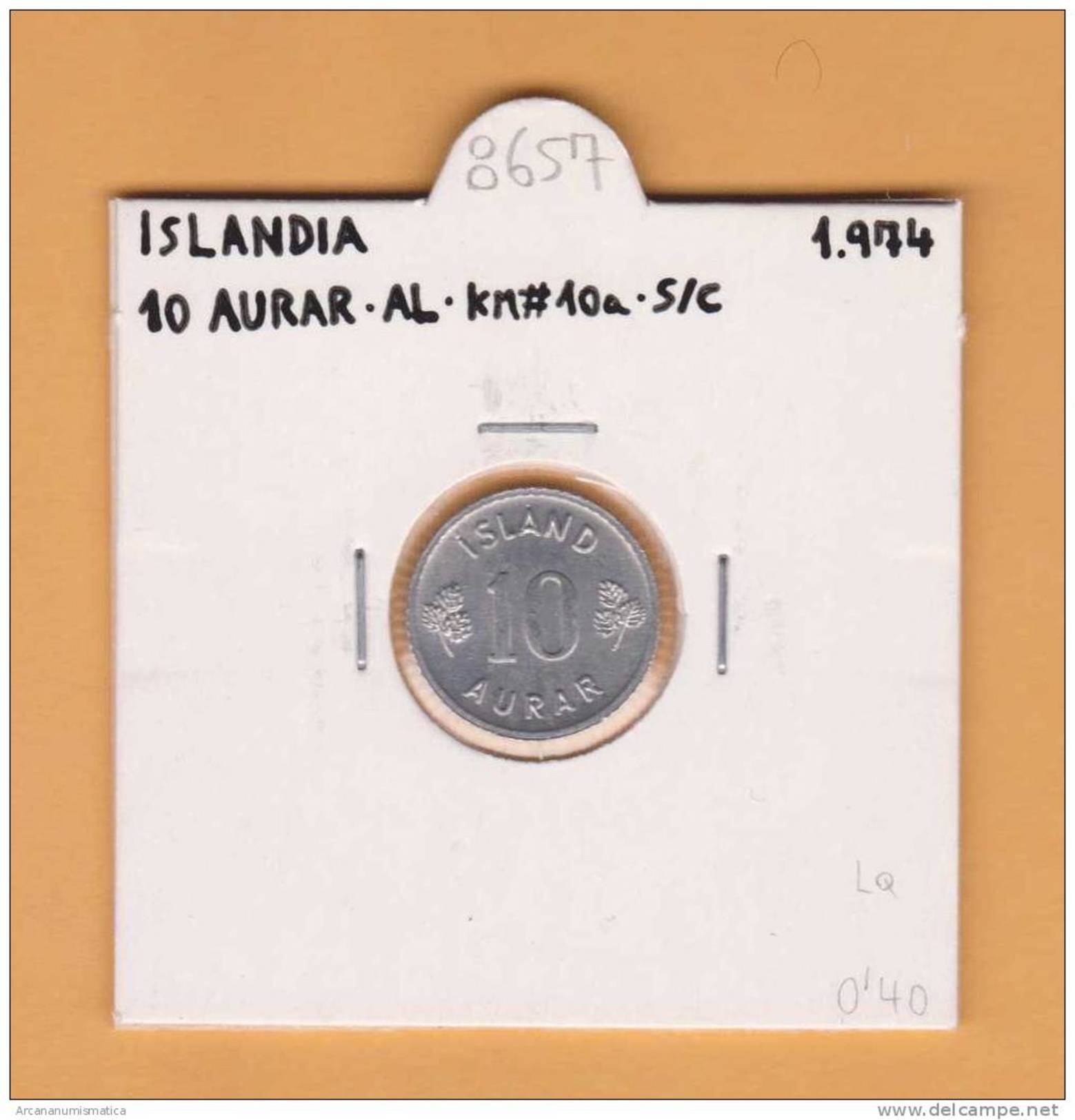 ISLANDIA   10  AURAR  1.974  AL   KM#10a      SC/UNC    DL-8657 - Islanda