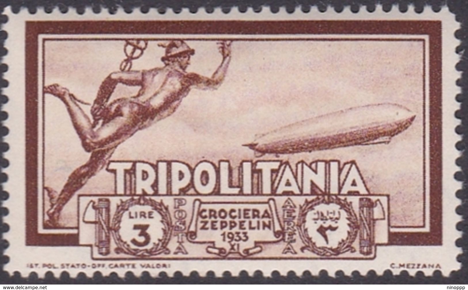 Italy-Colonies And Territories-Tripolitania A22  1933 Airship Zeppelin,3 Lire Brown ,mint Hinged - Tripolitania
