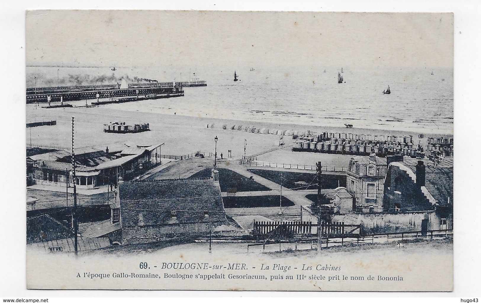 (RECTO / VERSO) BOULOGNE SUR MER EN 1934 - N° 69 - LA PLAGE - LES CABINES - CPA VOYAGEE - Boulogne Sur Mer